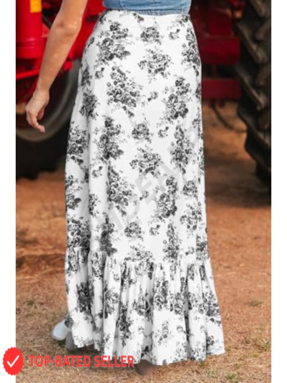 Women's High Waisted Wrap Maxi Skirt with Slit - Floral - Picture 3 of 6